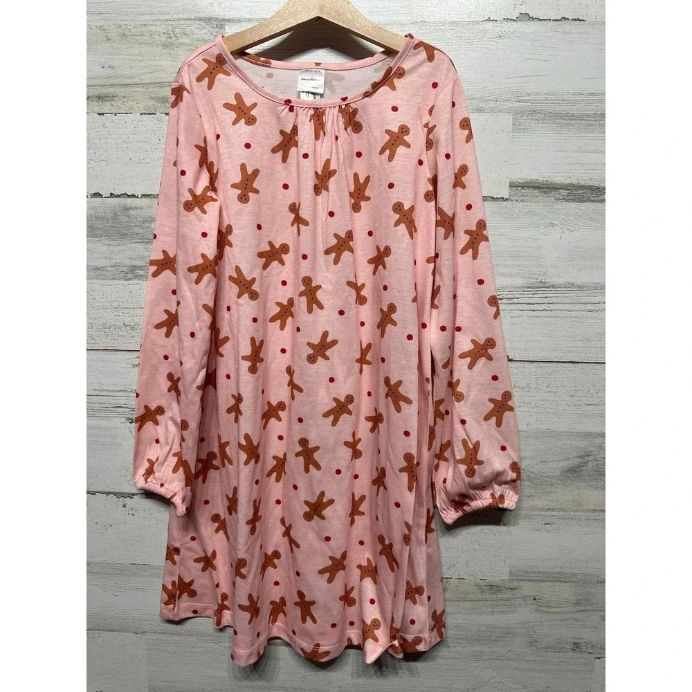 Hanna Andersson Nightgown Girls 10 Pink Gingerbread Man‎ Holiday EUC
